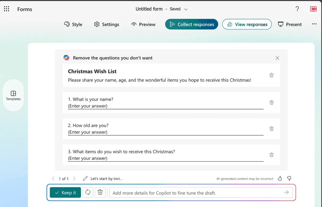 Microsoft Form Prompt Result