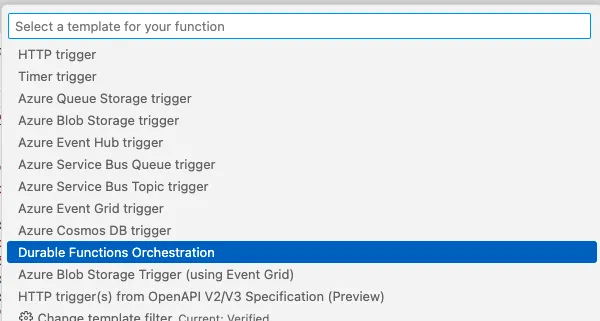 Create Durable Function in VSCode